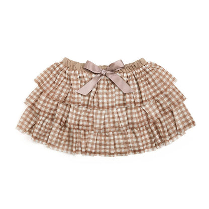 Gingham Printed Tulle Tiered Skirt