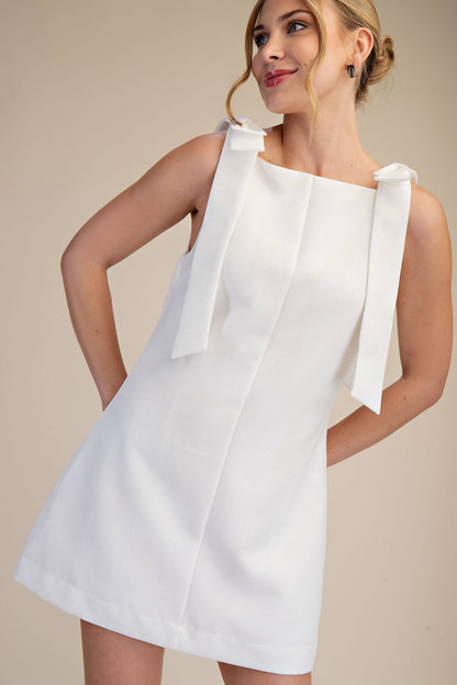 Straight Neckline Bow Mini Dress