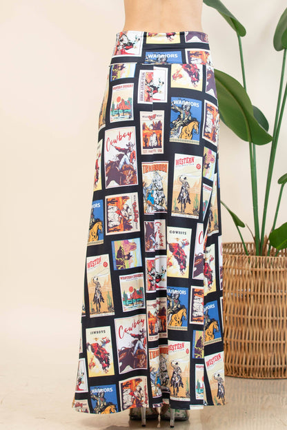 Emmelie Vintage Western Print Knit Full Skirt