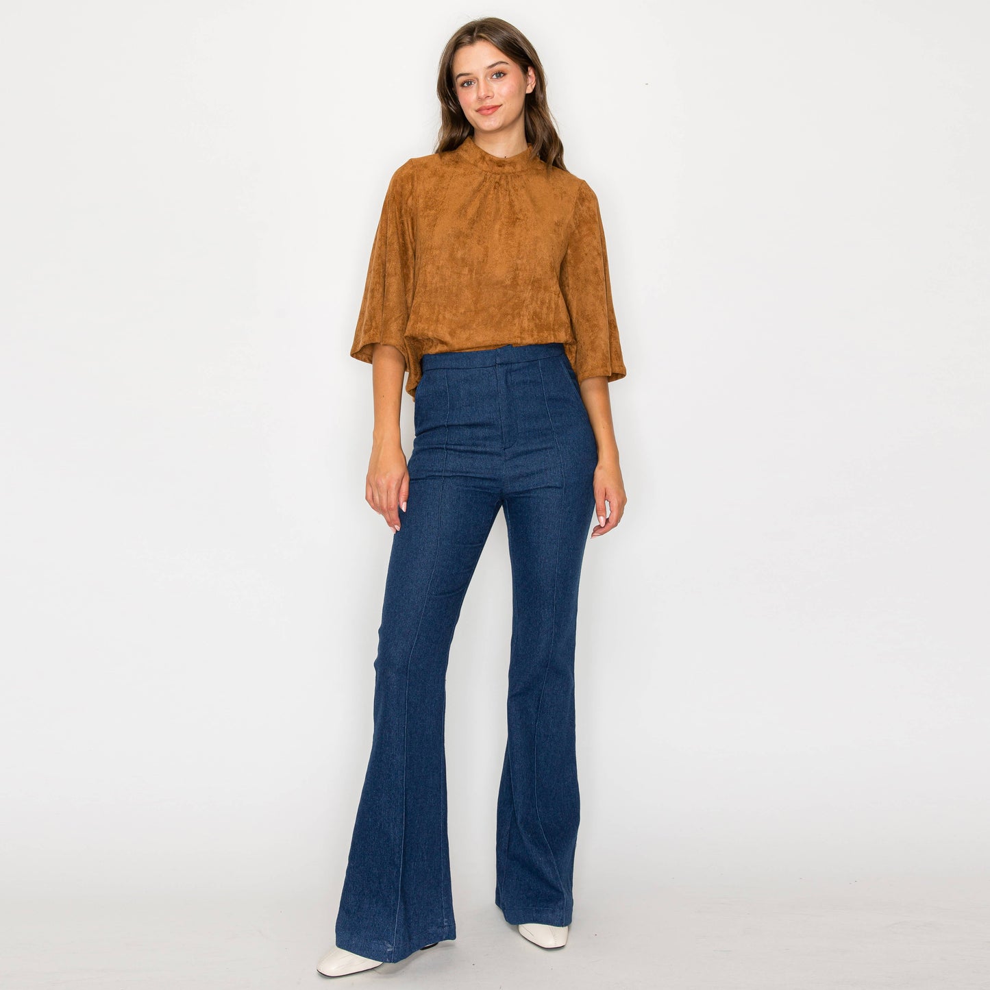 Bell Sleeve Camel Suede Top