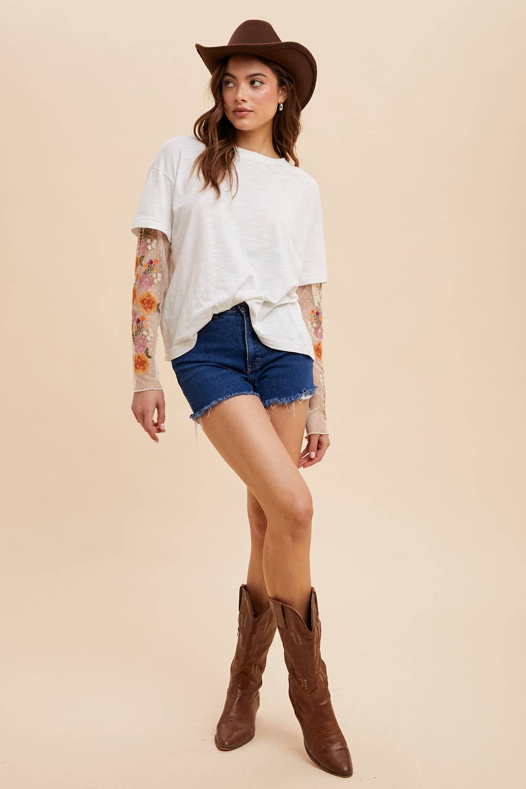 Embroidered Twofer Sleeve Top