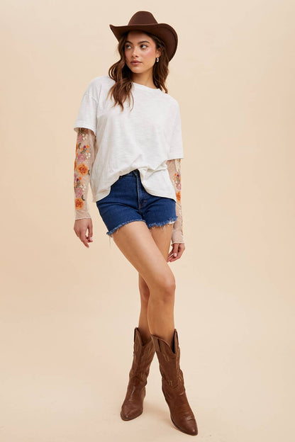 Embroidered Twofer Sleeve Top