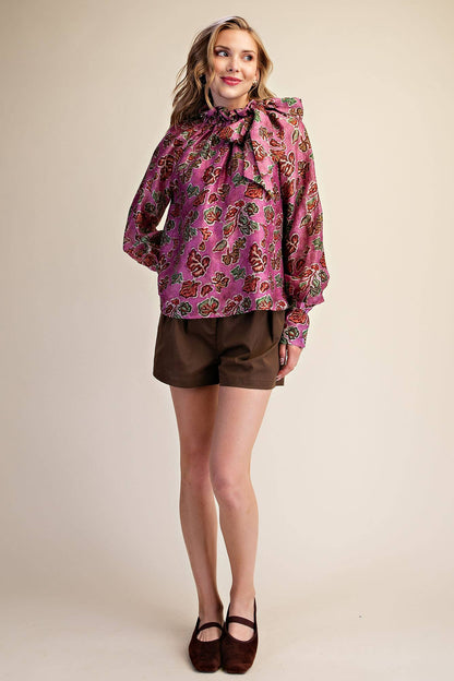 Ruffle Neck Tie Blouse