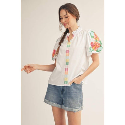 Puff Sleeve Embroidered Top