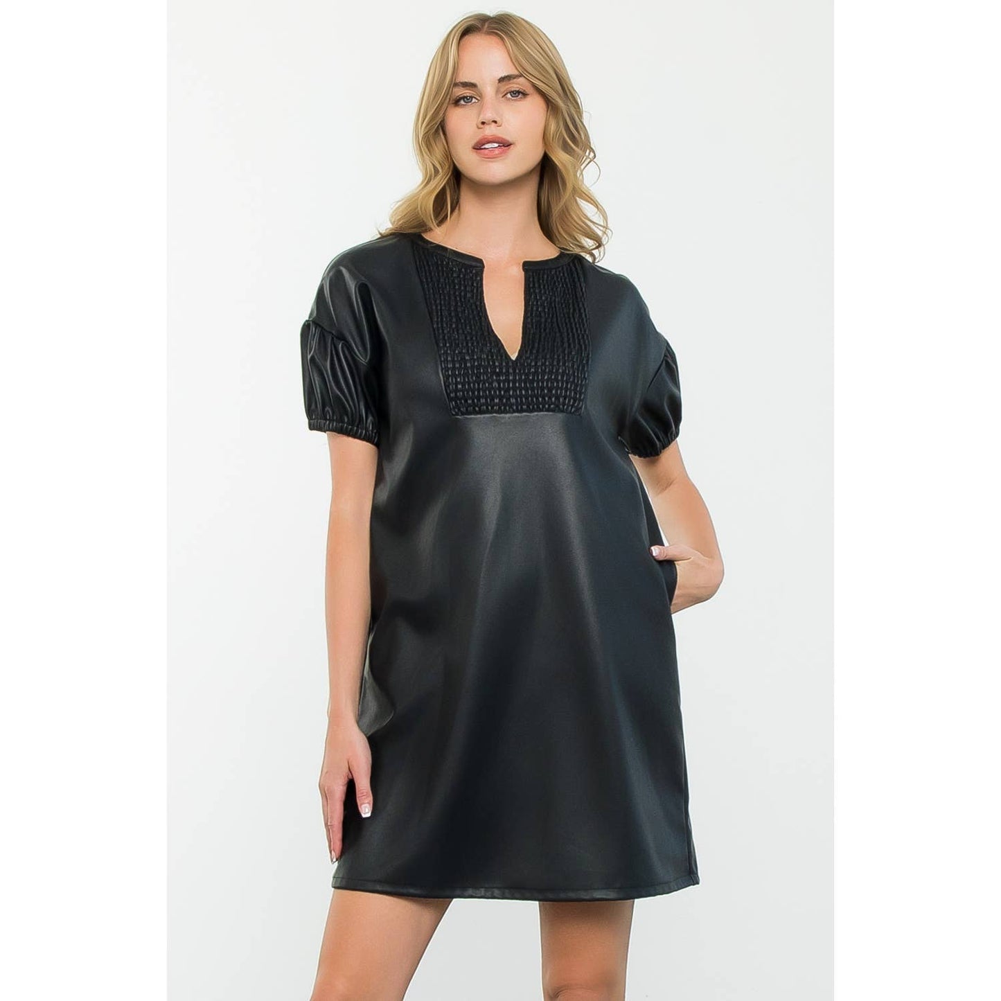 Short Sleeve Leather Dress