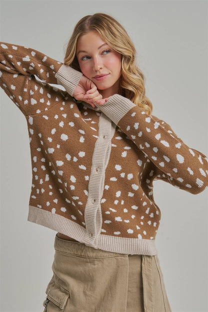 Deer Print Button Down Cardigan