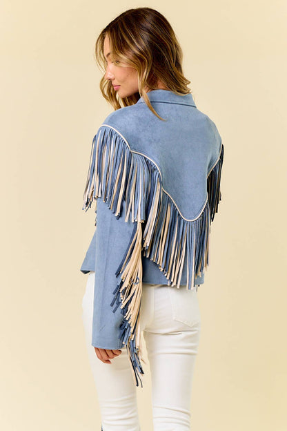 Denim Blue Two Tone Fringe Jacket