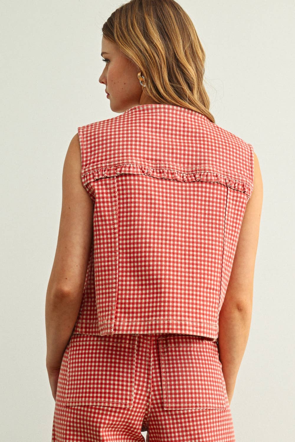 Miou Muse Gingham Printed Vest