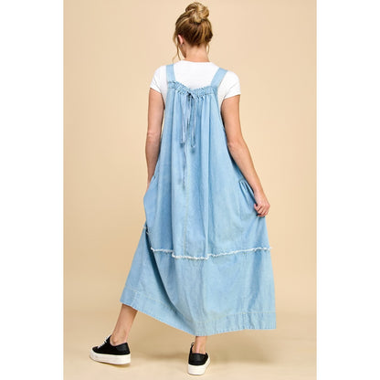 Washed Denim Overalls Dress