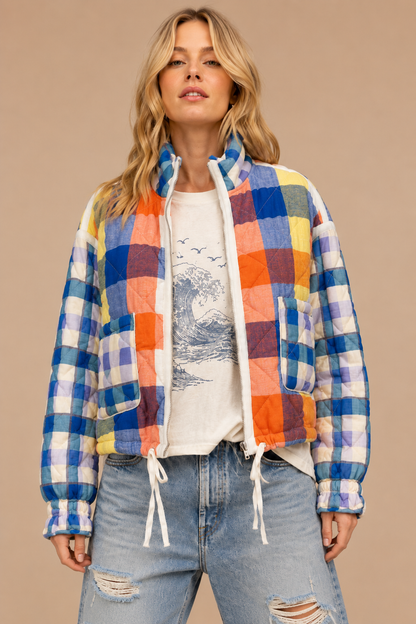 J.NNA Quilted Patchwork Puffer