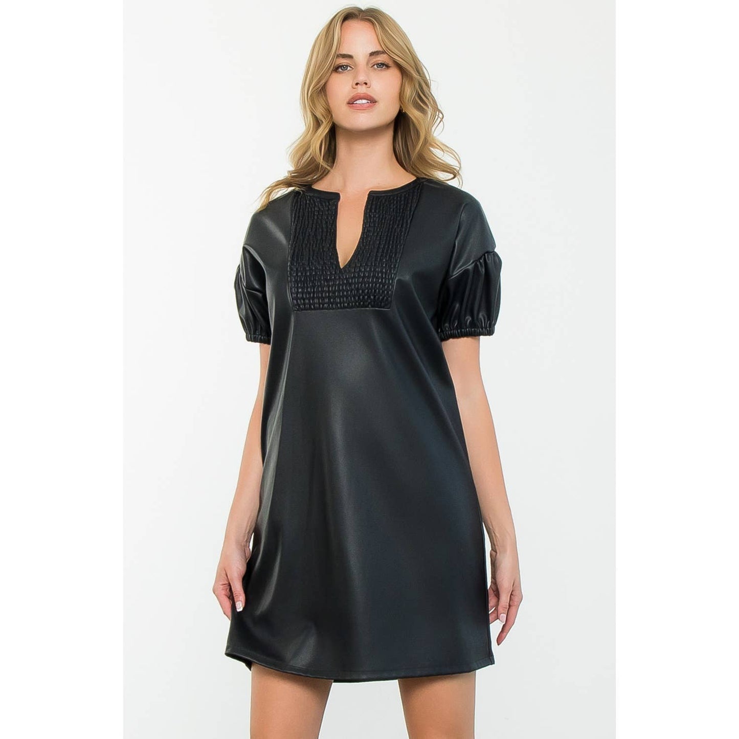Short Sleeve Leather Dress