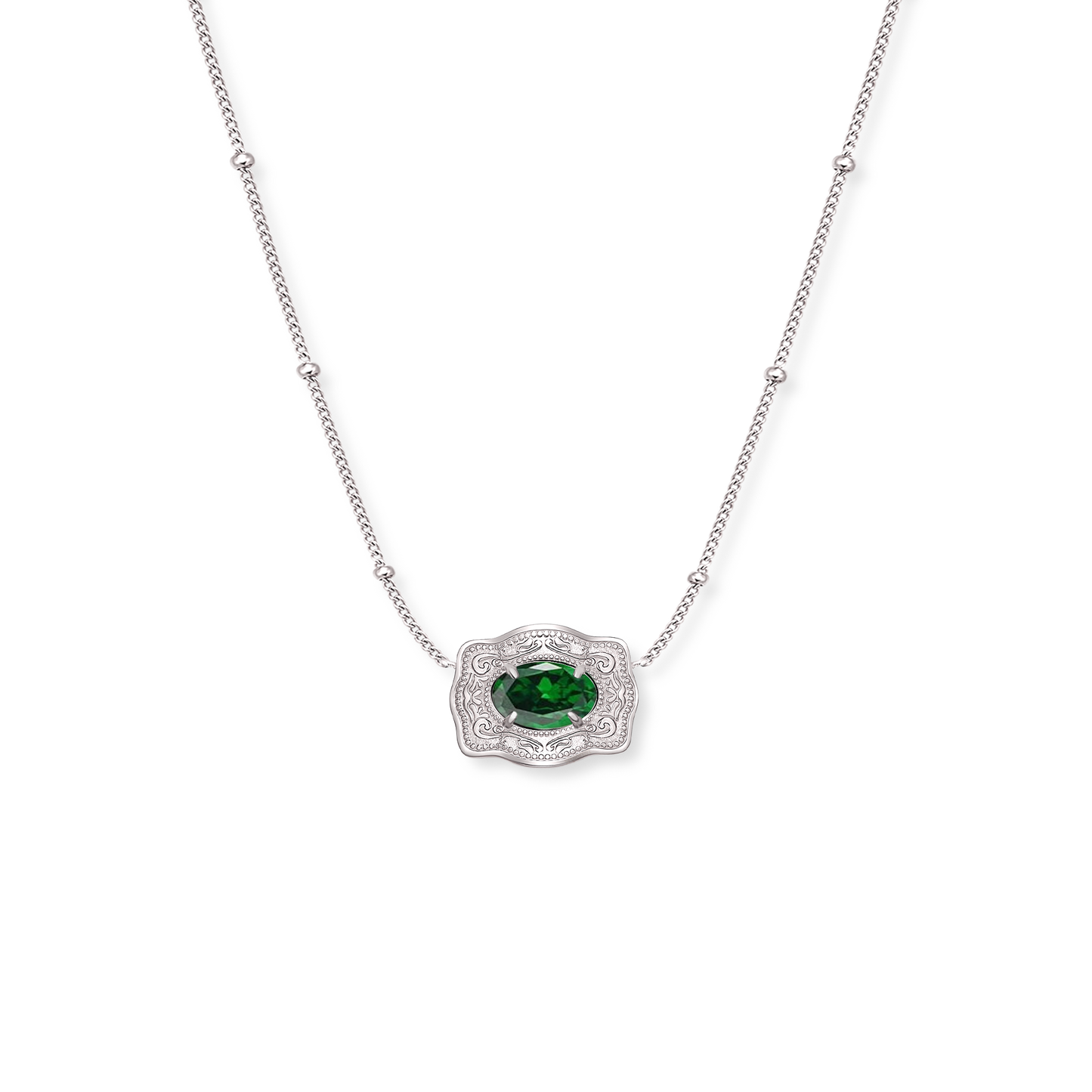 Silver Belt Buckle Birthstone Necklace