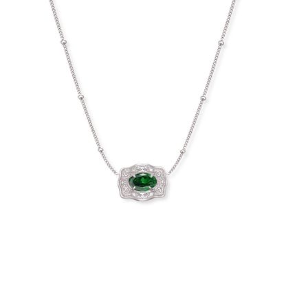 Silver Belt Buckle Birthstone Necklace
