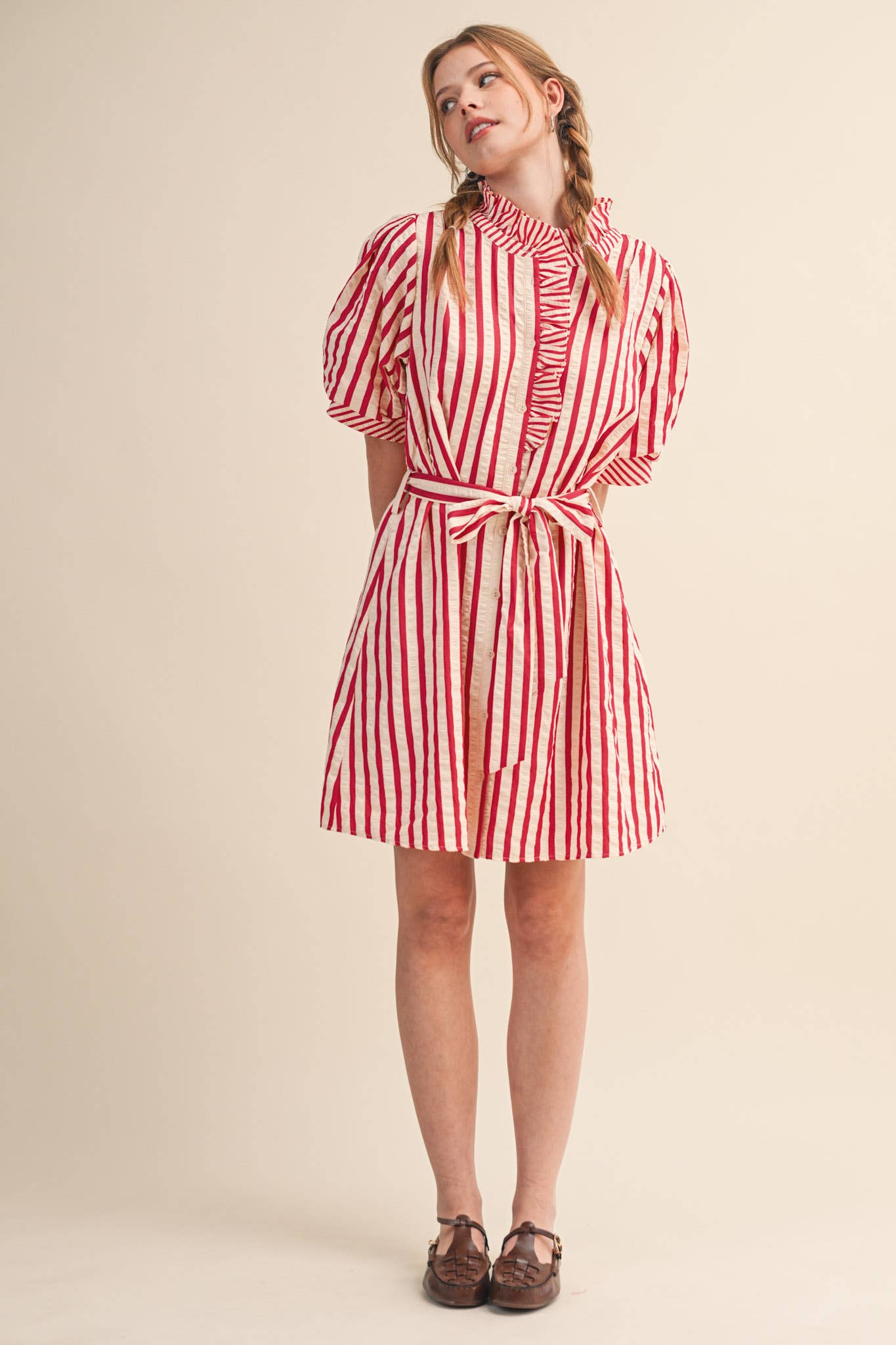 Striped Ruffled Button Down Mini Dress