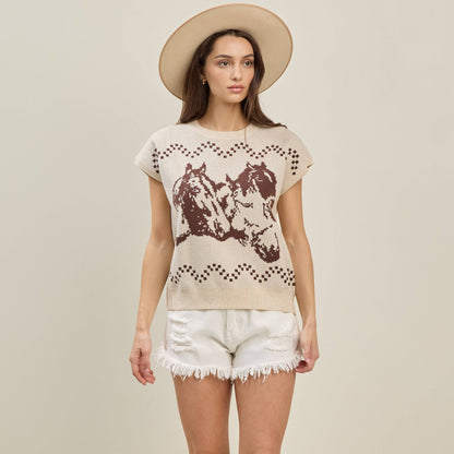 Western Horse Print Sweater