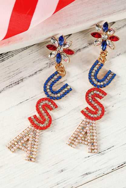 Beaded Rhinestone USA Earrings