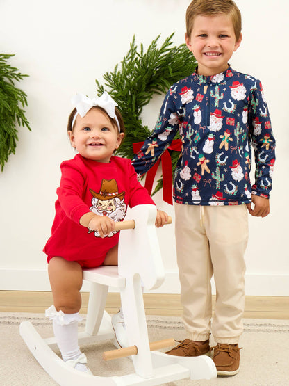 Baby Western Santa Sweatshirt Bubble Romper