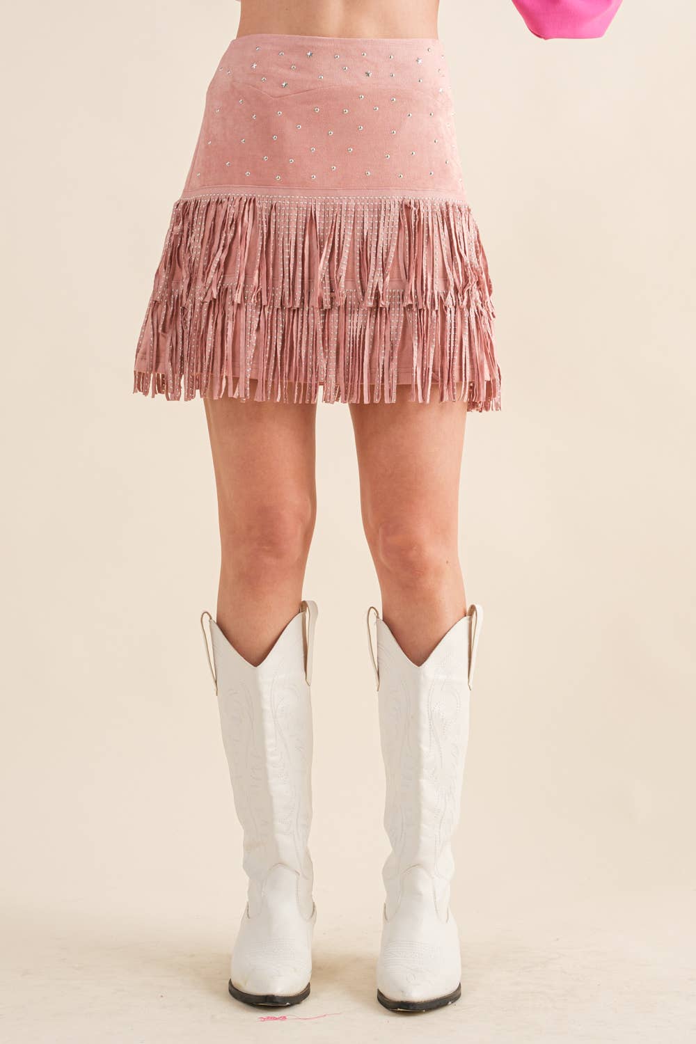 Suede Fringe Mini Skirt