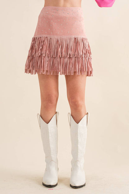 Suede Fringe Mini Skirt