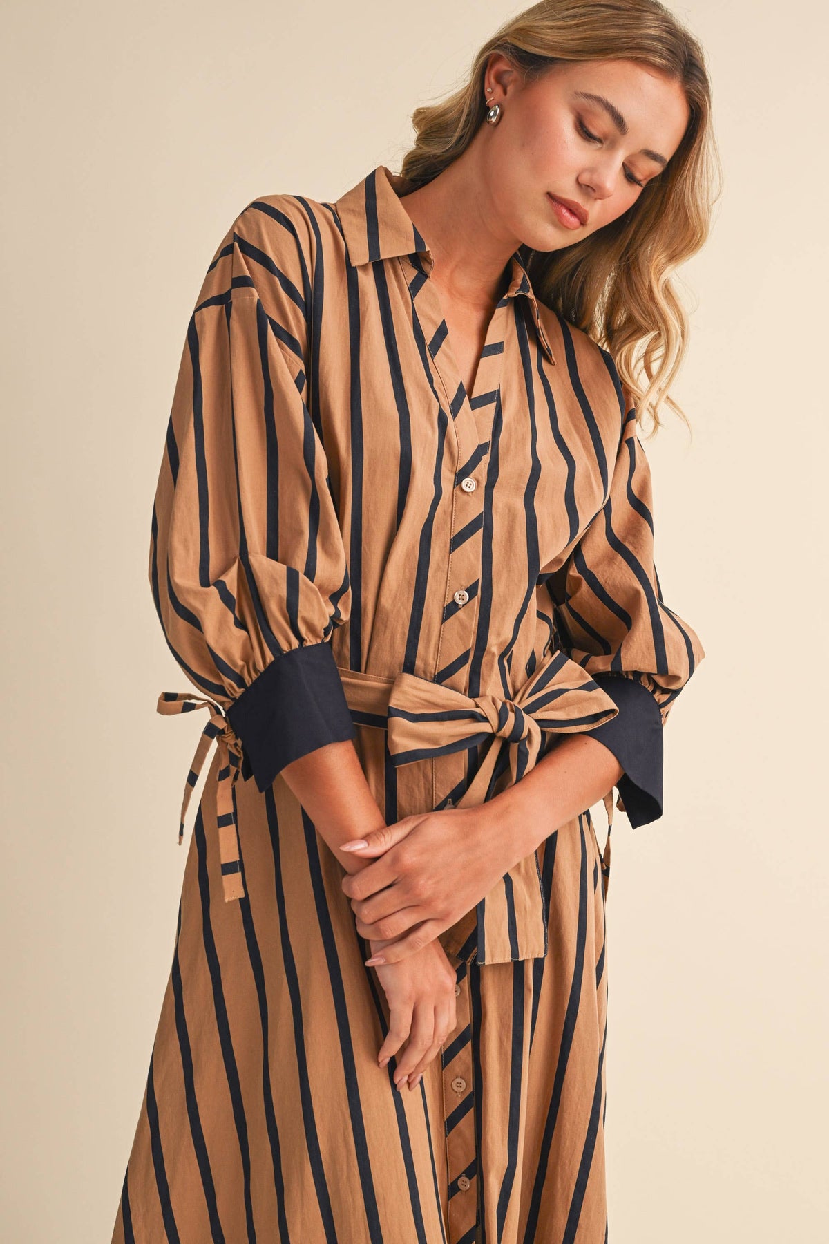 Striped Pintuck Midi Dress