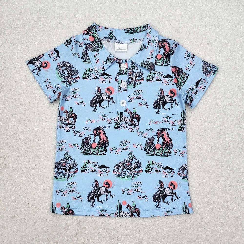 Baby Boy's Blue Rodeo Buttons Short Sleeve Shirt