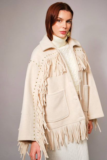 Brushed Fringe Stud Jacket