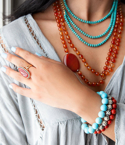 Barse Blue Turquoise Magnesite Golden Necklace