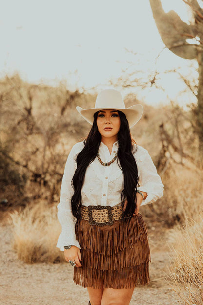 Turquoise Haven Ivory Ruffle Western Blouse