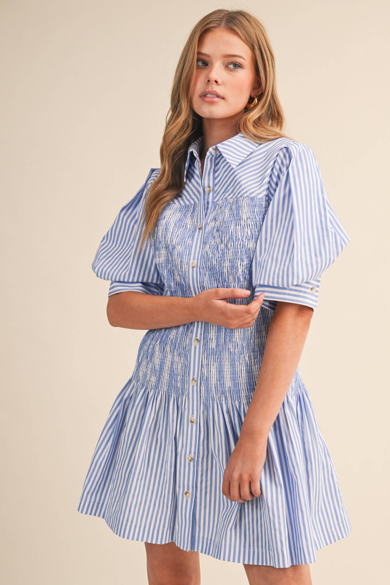 Striped Smocked Bodice Mini Dress