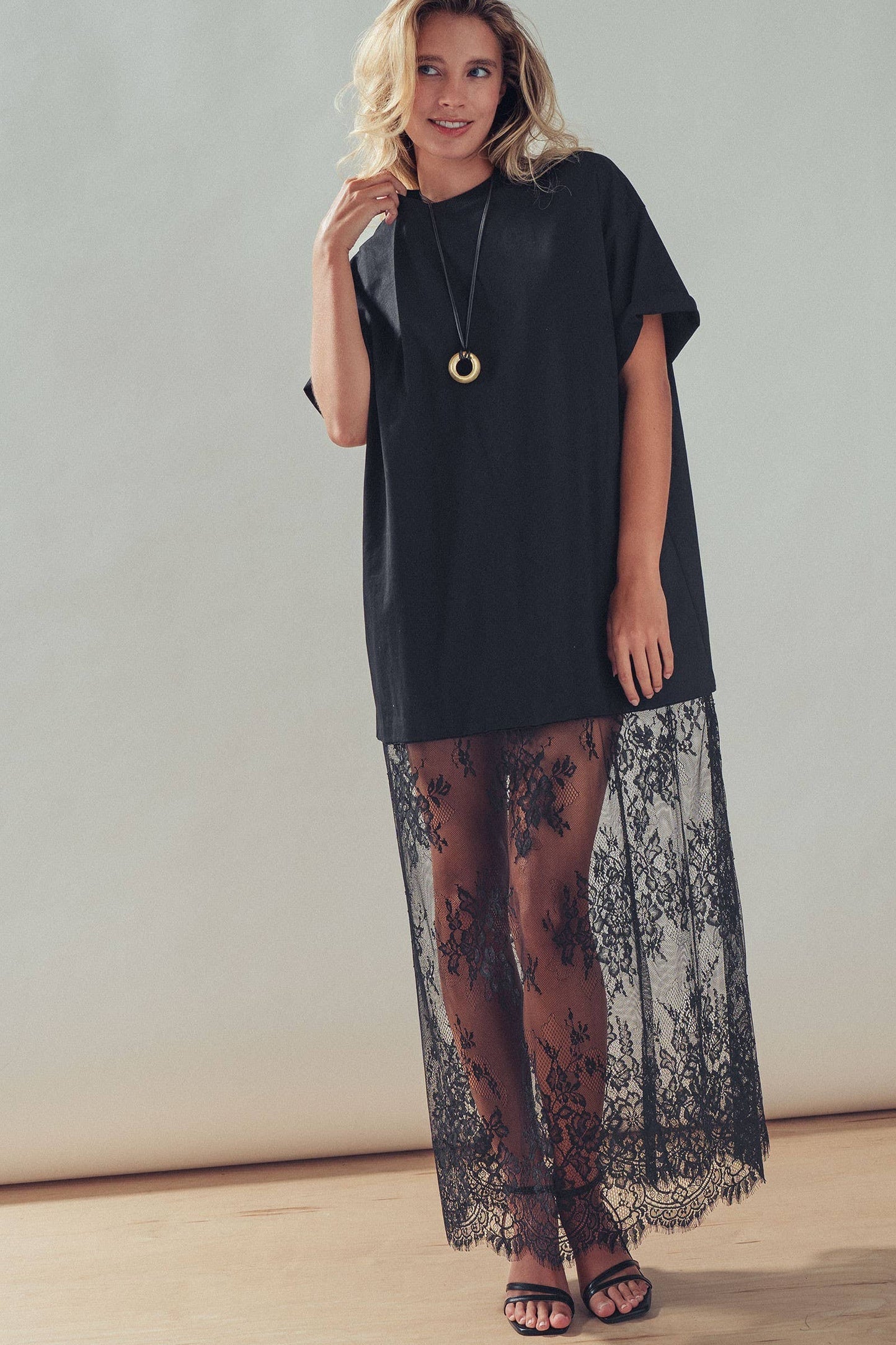 Mixed-Media T-Shirt Lacey Dress