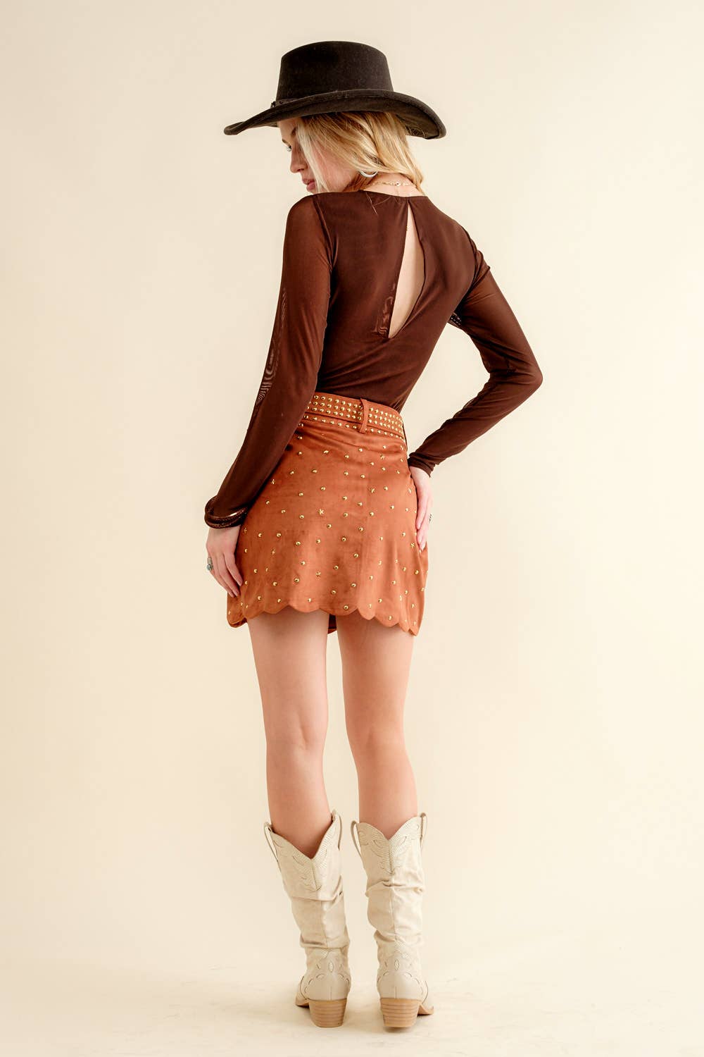 Suede Star Scallop Western Mini Skirt