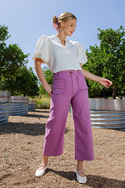 Colette Wide-Leg Scallop Pocket Pants