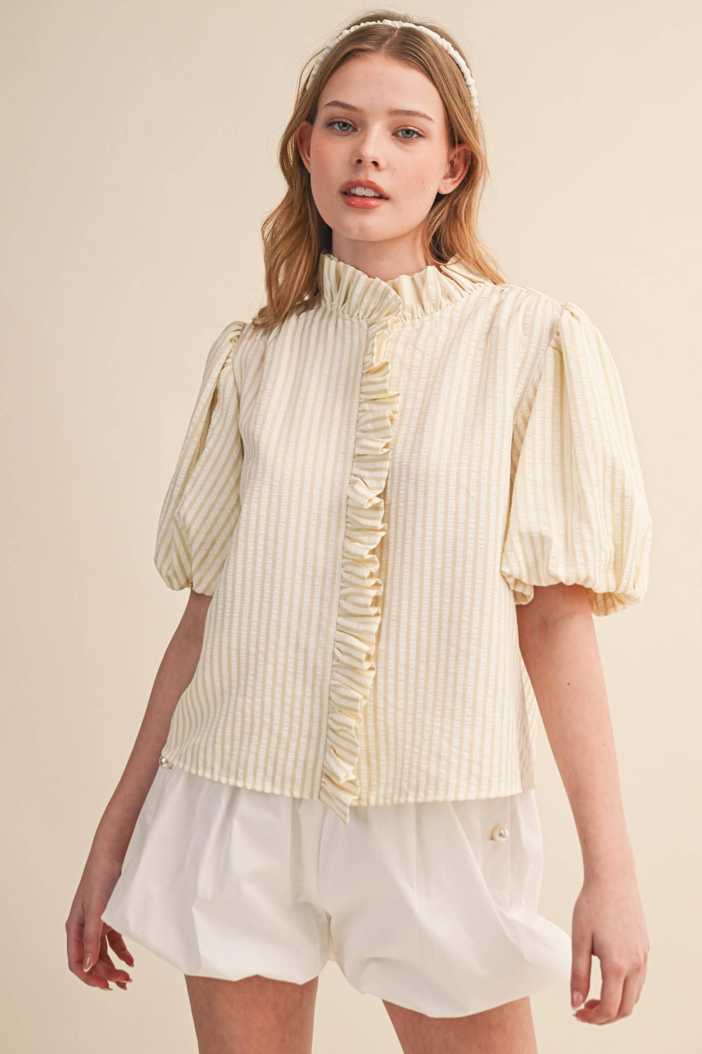 Striped Ruffle Button Down Top