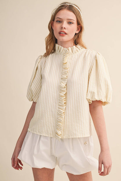 Striped Ruffle Button Down Top