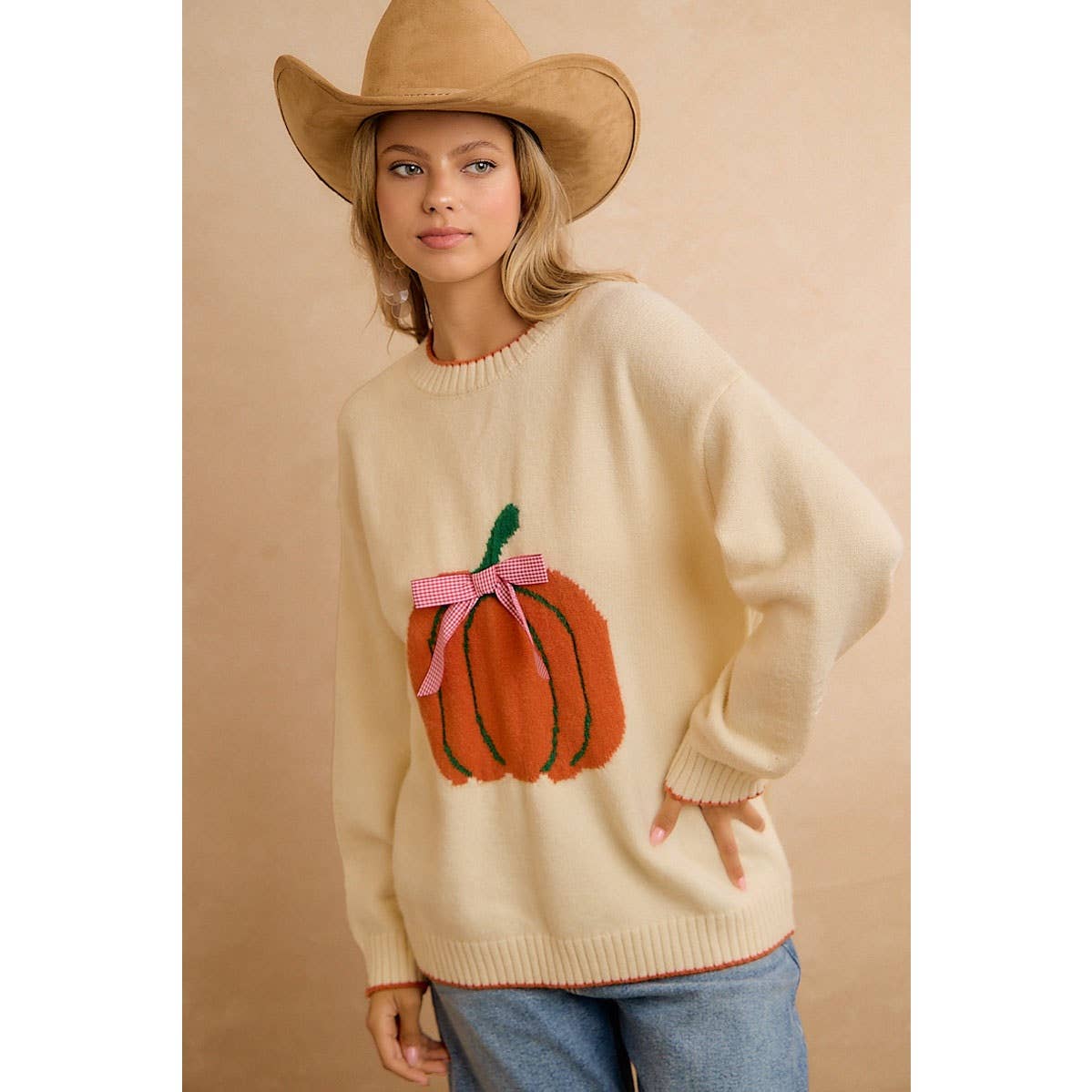 PUMPKIN BOW SWEATER TOP