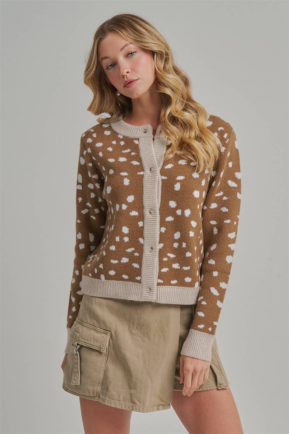 Deer Print Button Down Cardigan