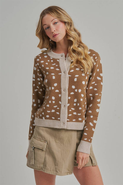 Deer Print Button Down Cardigan