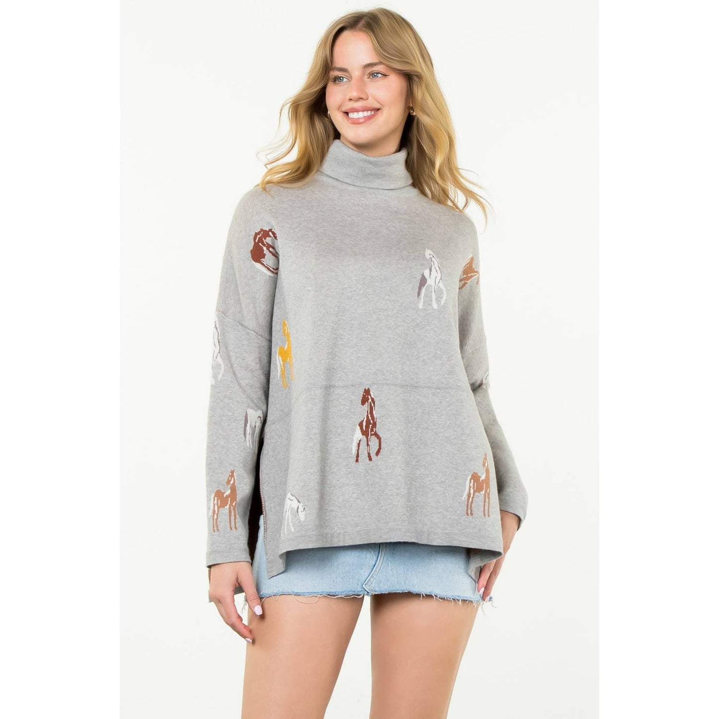 Turtleneck Horse Print Sweater