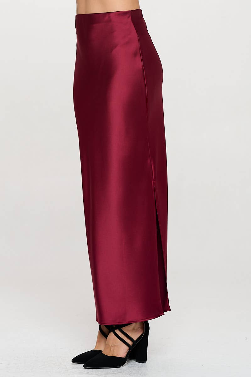Made in USA Silky Satin Maxi Skirt with Slit