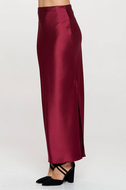 Made in USA Silky Satin Maxi Skirt with Slit