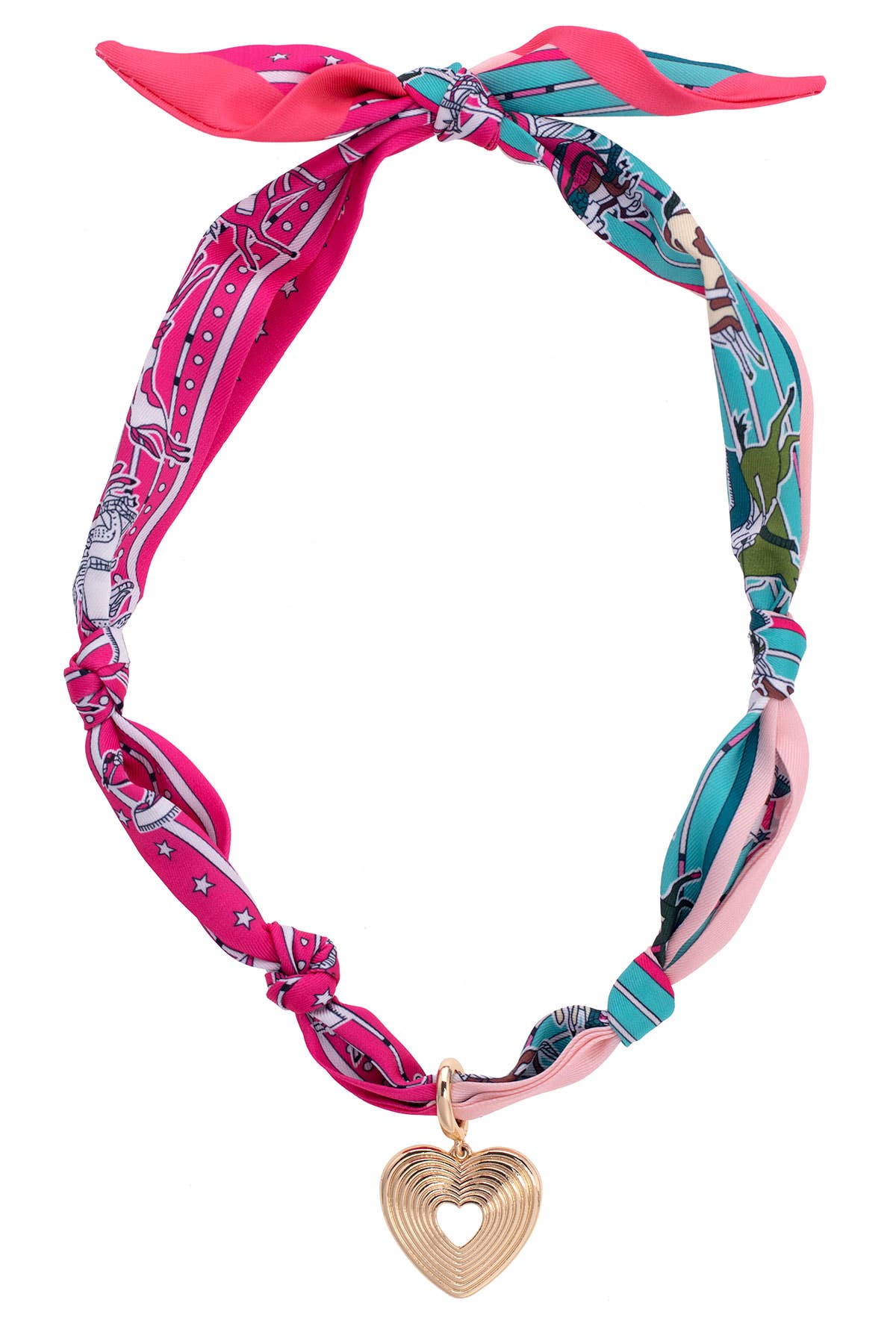 Canvas Style Sophia Glowing Heart Scarf Necklace in Fuchsia & Turquoise