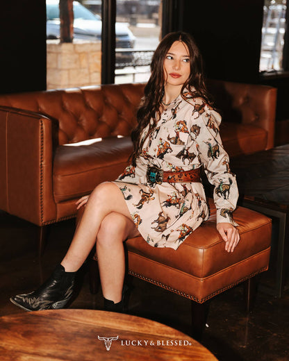 Western Cowgirl Button Down Collared Ruffle Dress