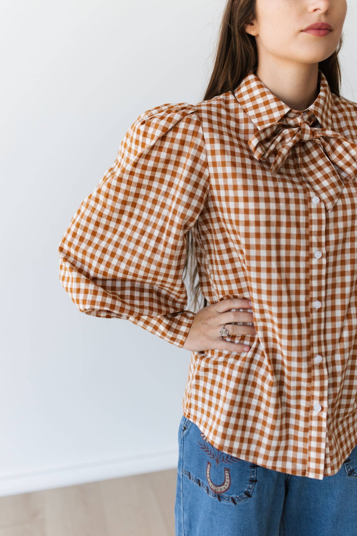 Turquoise Haven Ginger Gingham Button Up Top