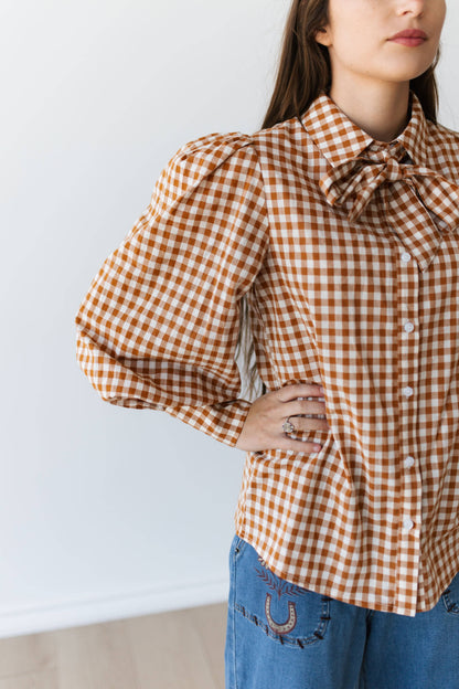 Turquoise Haven Ginger Gingham Button Up Top