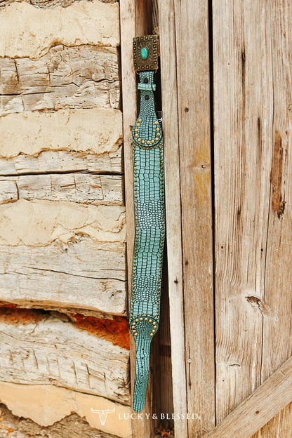 LUCKY & BLESSED Turquoise Gator Belt
