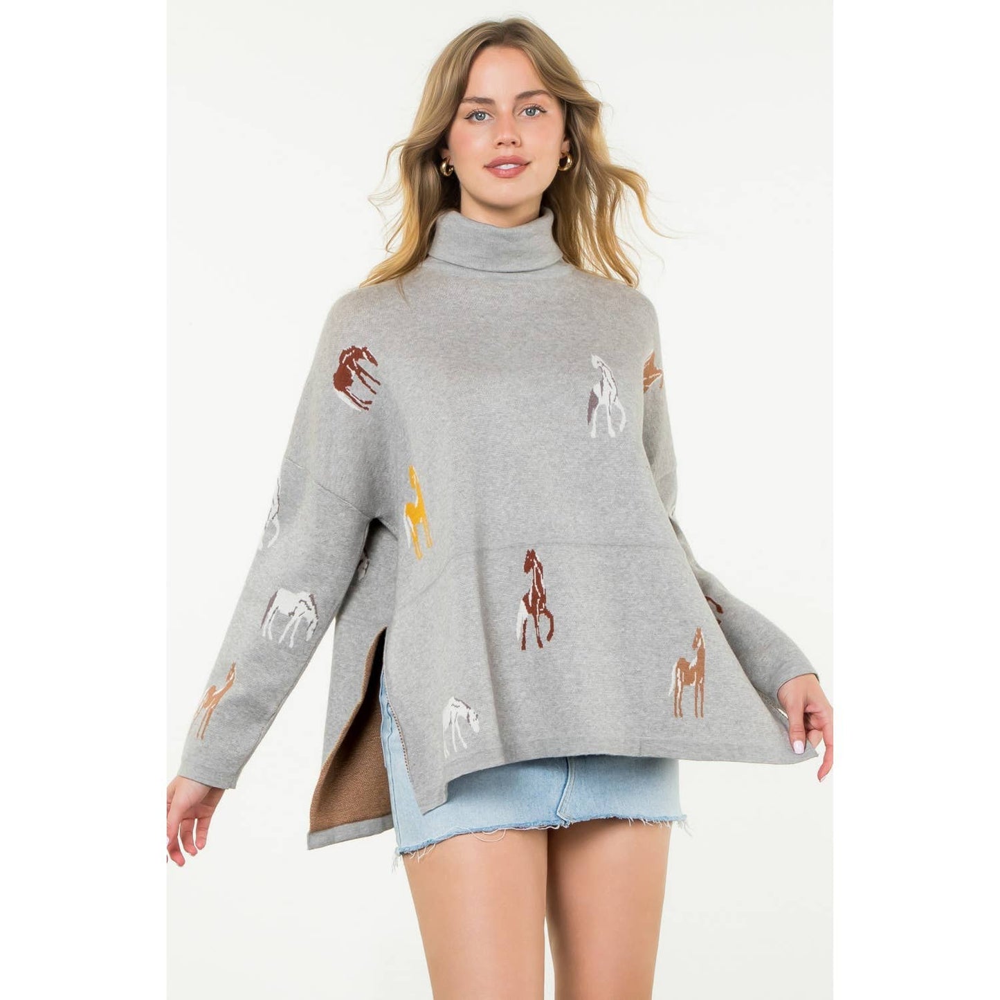Turtleneck Horse Print Sweater