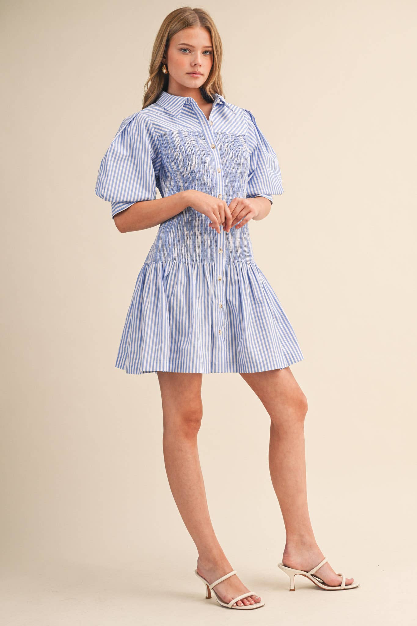 Striped Smocked Bodice Mini Dress