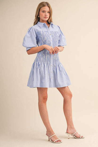 Striped Smocked Bodice Mini Dress