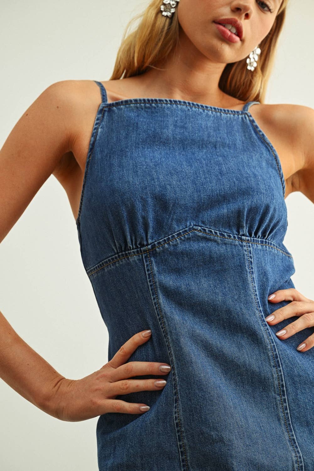 Spaghetti Strap Light Weight Demin Long Dress
