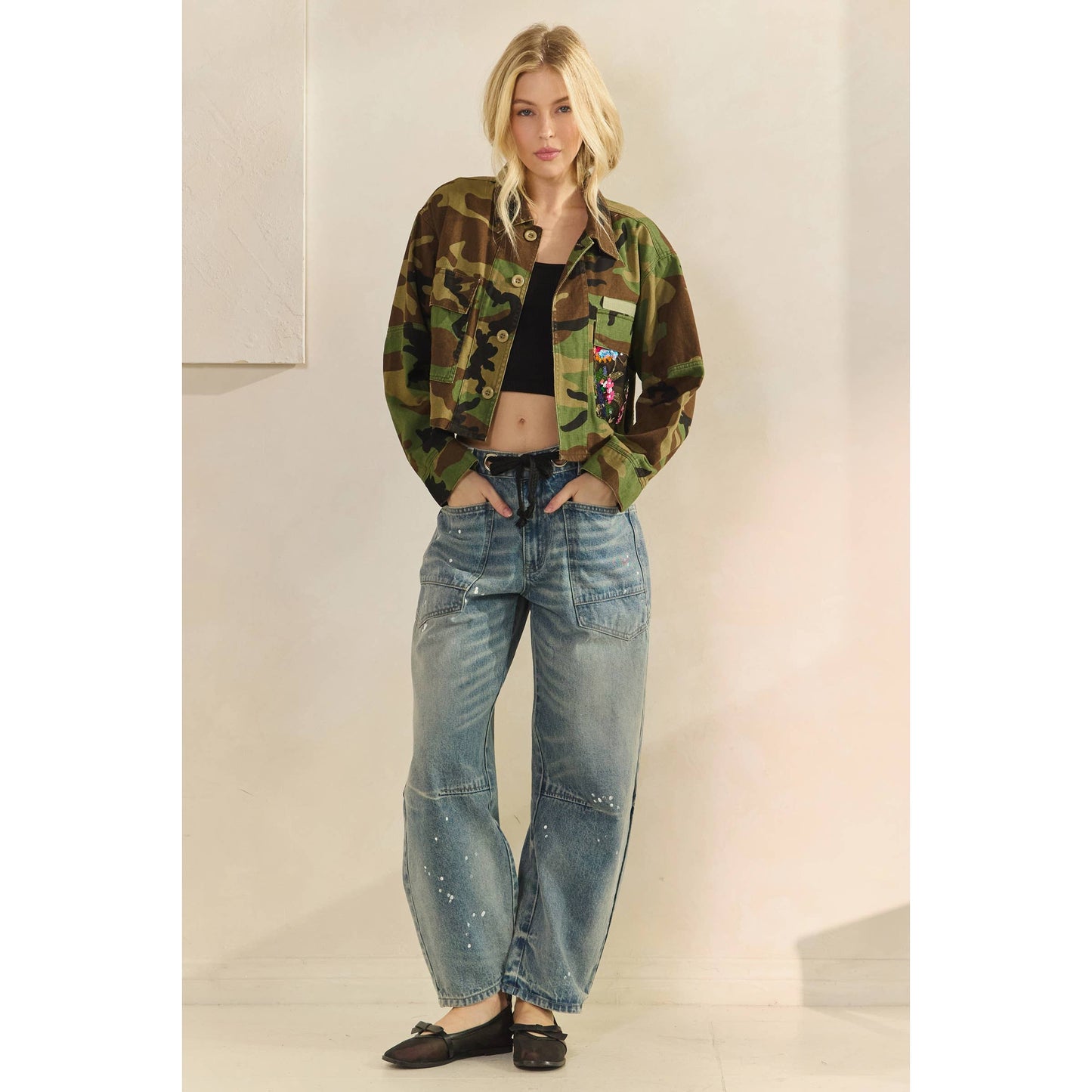 Camo Sequins Contrast Jacket